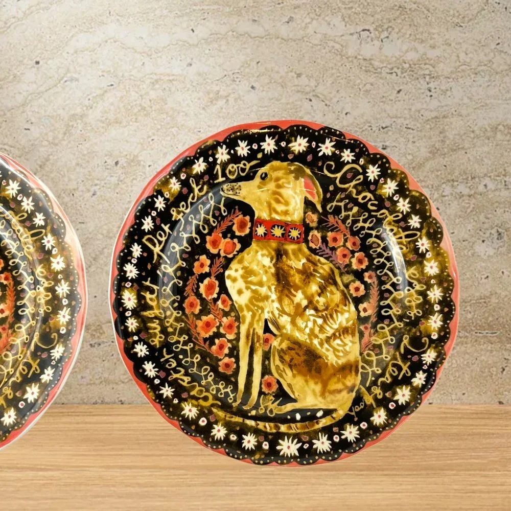 2 Ea Anthropologie Cornelia O’Donovan A PLATE FOR WALNUT BROWNIES Plate with Dog - Picture 3 of 5